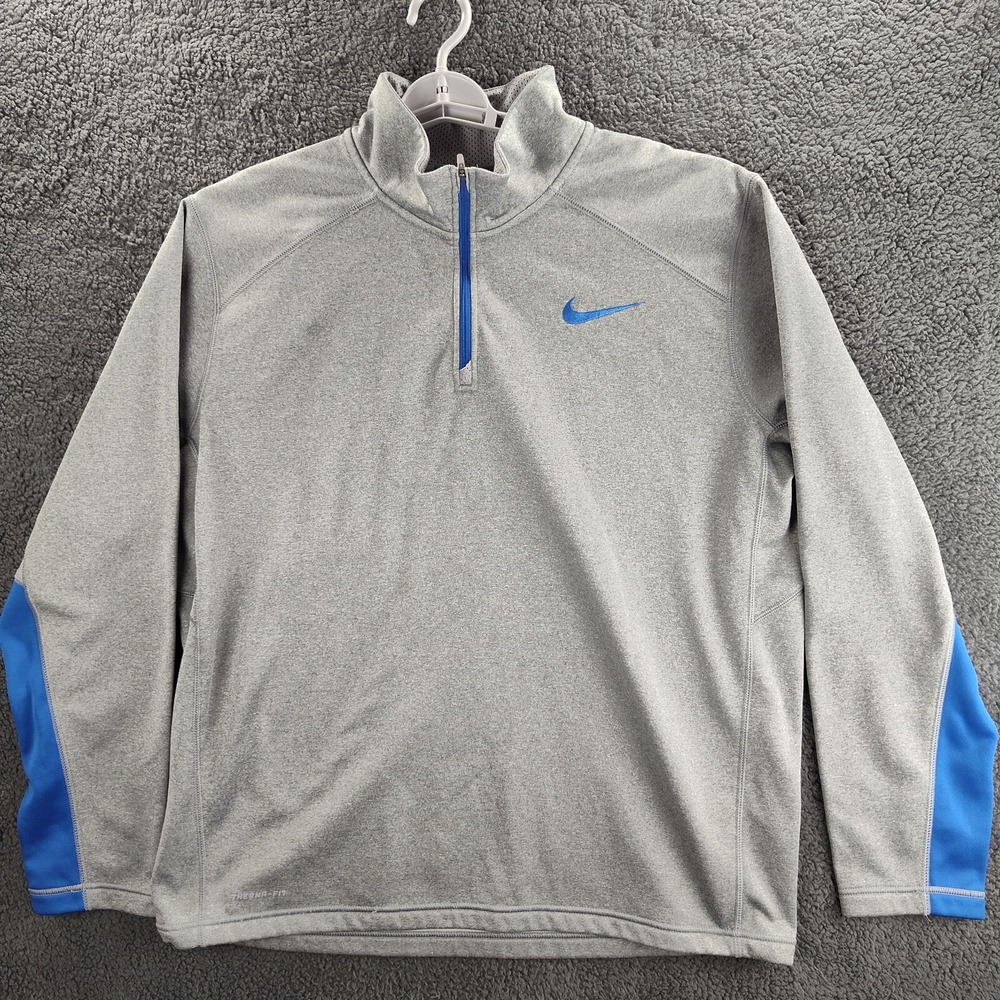 Nike Therma Fit Sweater Gray Blue Men's XL Long Sleeve 1/4 Zip Pullover Casual - Picture 2 of 12